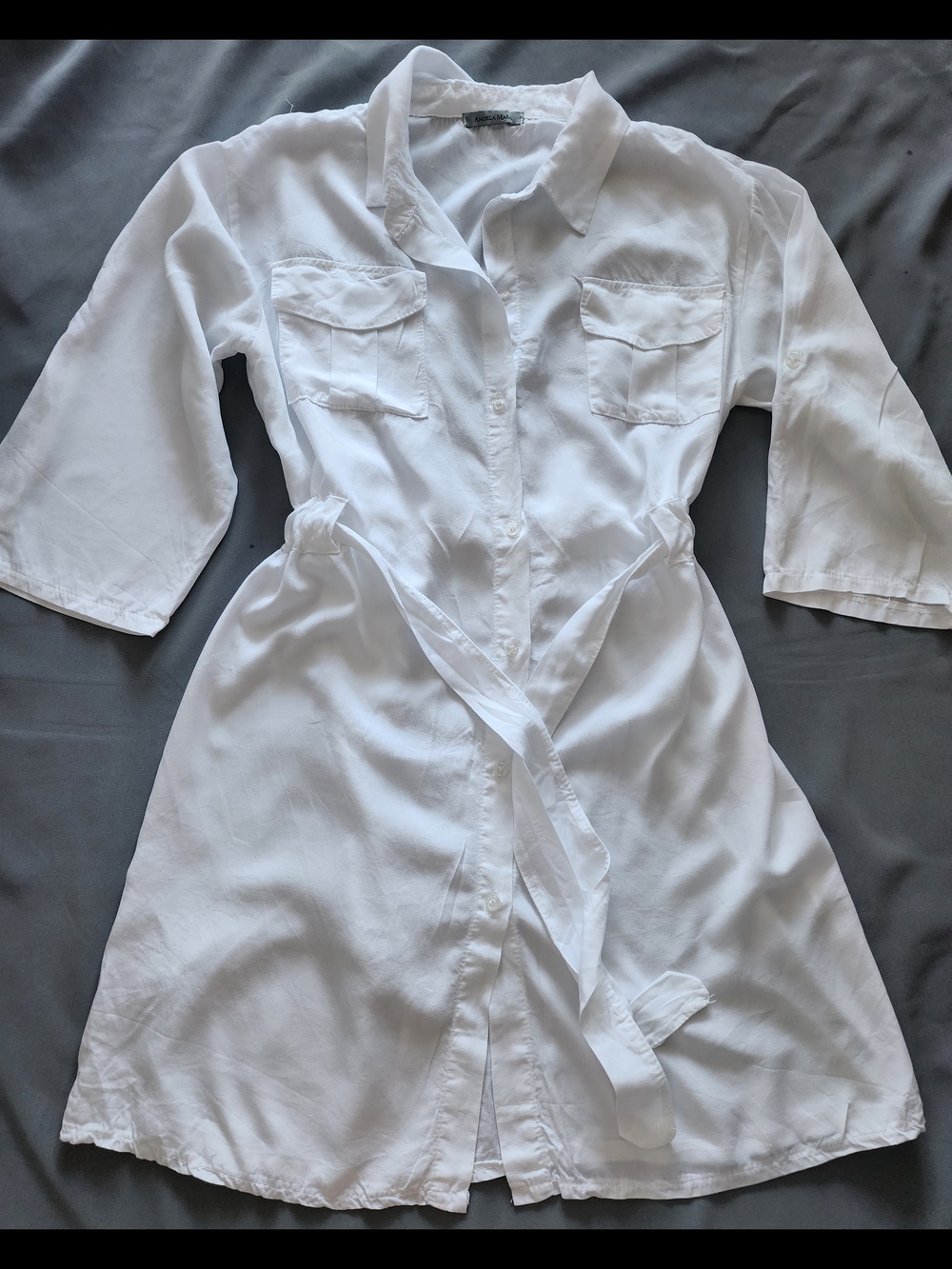 Angela Mara Made in Italy 100% Lyocell White Utility Shirt Dress - L